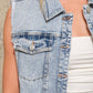 Garment Washed Rhinestone Embellished Denim Vest