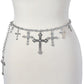 Silver Cross Pendant Chain Belt with Rhinestones - Western Belts for Cowgirls