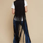 Black Long Fringe Faux Suede Western Vest