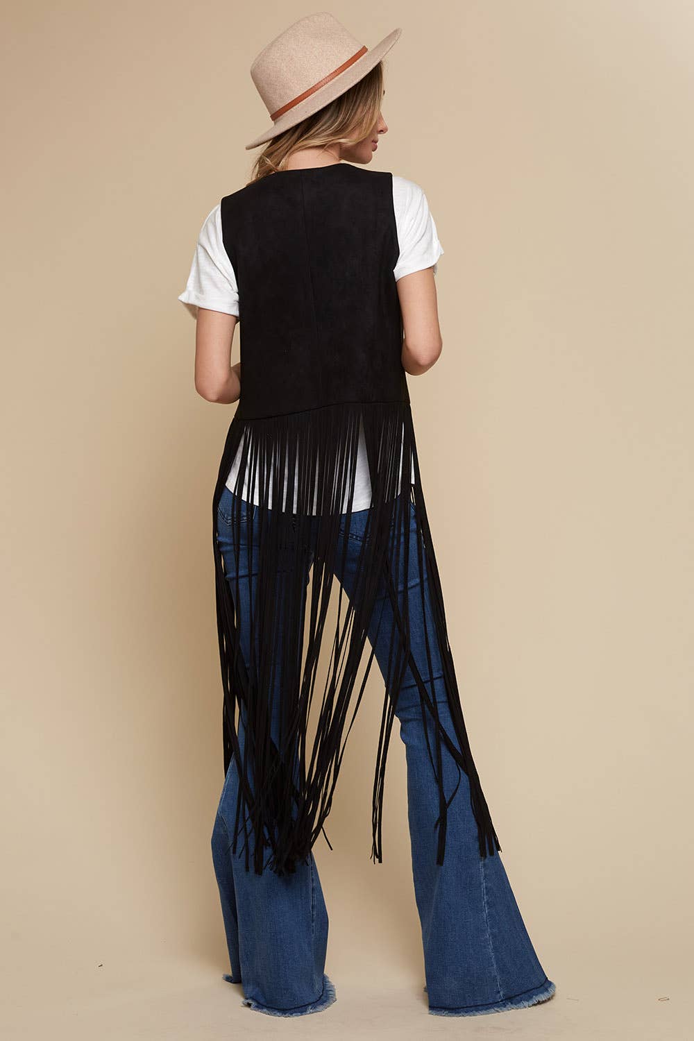 Black Long Fringe Faux Suede Western Vest