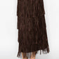 Layered Fringe Tiered Brown Maxi Skirt