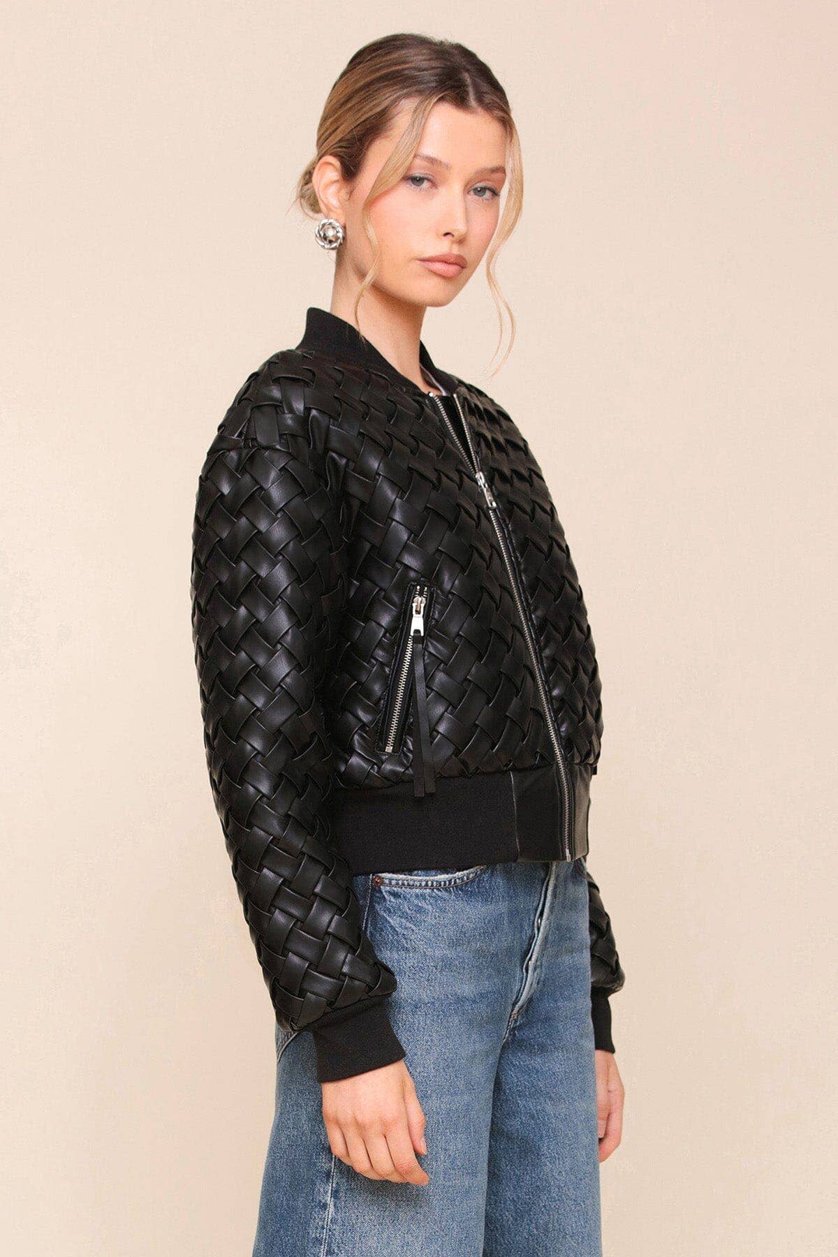 Woven Faux-Ever Leather™ Bomber Jacket - Black