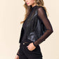 Black Faux Leather Sparkle Fringe Vest
