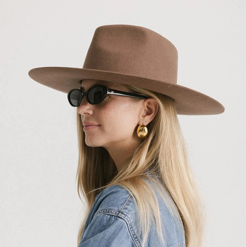 Gigi Pip 100% Australian Wool Tan Wesley Wide Brim Fedora Hat Gigi Pip Womens 55 Beige Tan Wool Felt Wide Brim Fedora Hat  main image 4