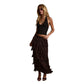 Layered Fringe Tiered Brown Maxi Skirt