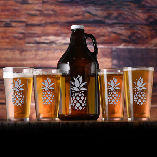 Pineapple Engraved Beer Growler & Pint Glass Gift Set