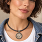Grey Leather Necklace with Silver Horse  by Michele Busch