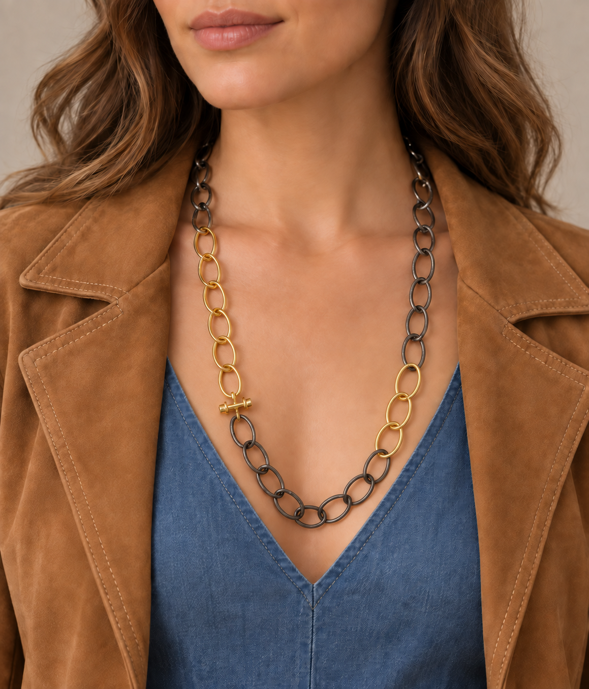 Gold & Silver Chain Y Necklace  by Michele Busch