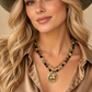 Green Gemstone Necklace with Gold Horse Medallion by Michele Busch