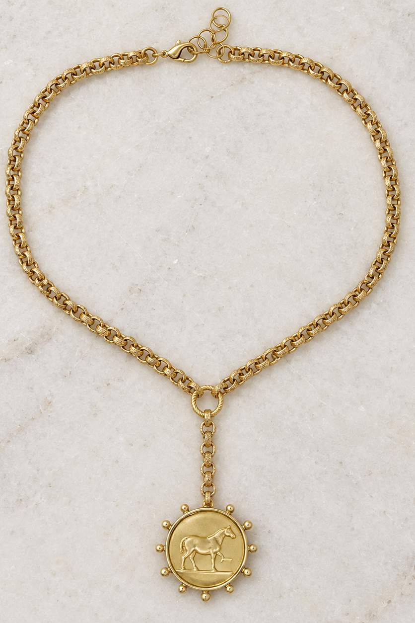 Gold Necklace with Horse Medallion as Seen on Dutton Ranch by Michele Busch