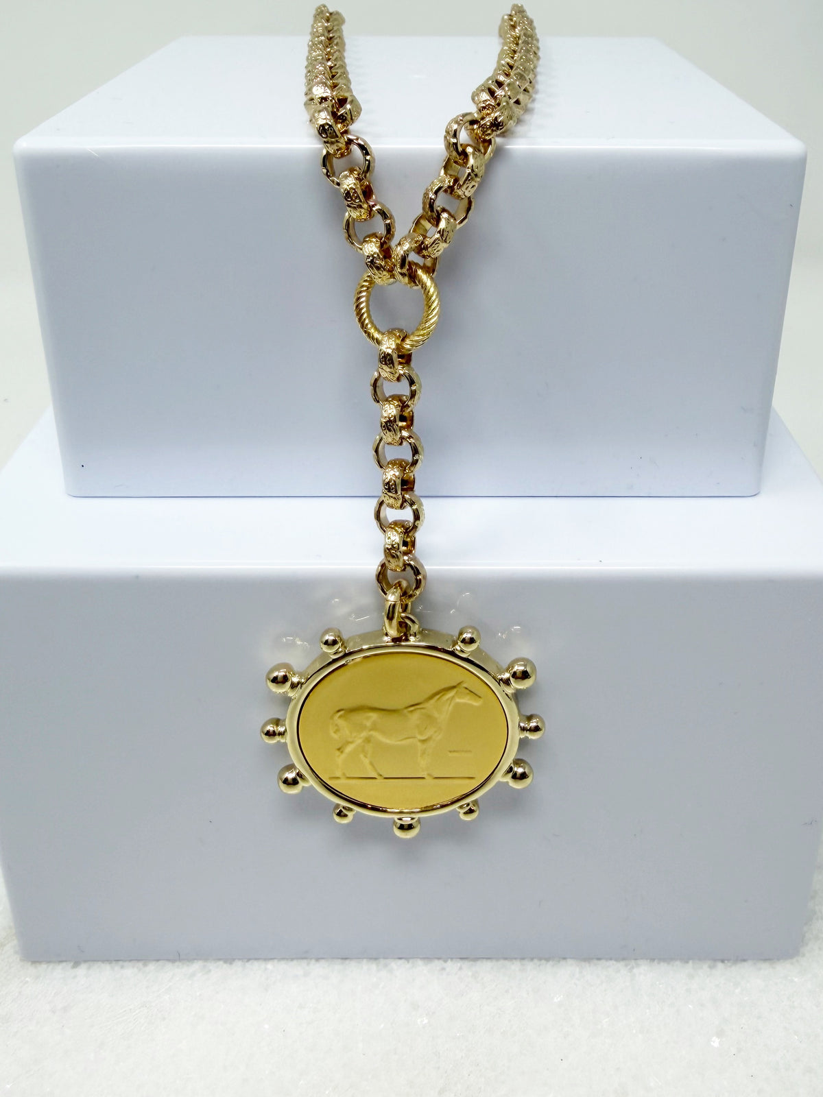 Gold Necklace with Horse Medallion as Seen on Dutton Ranch by Michele Busch