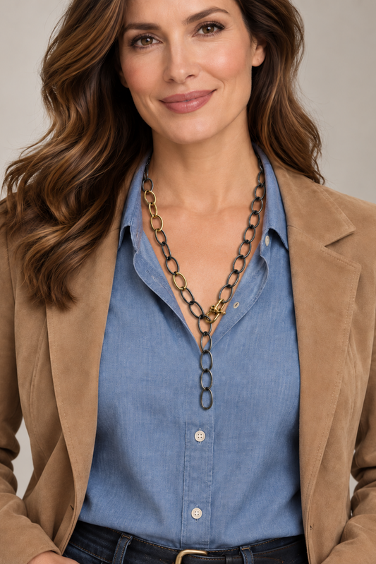 Gold & Silver Chain Y Necklace  by Michele Busch