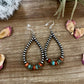 Sterling Silver Pearls earrings teardrop with turquoise and corral