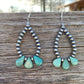 Teardrop turquoise and Sterling Silvers Pearls earrings