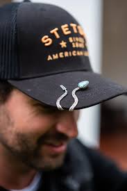 Silver & Turquoise Brim Biter by Hallett Peak - Snake