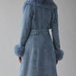 Kaya Denim Faux Fur Trench Coat