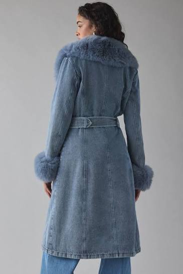 Kaya Denim Faux Fur Trench Coat