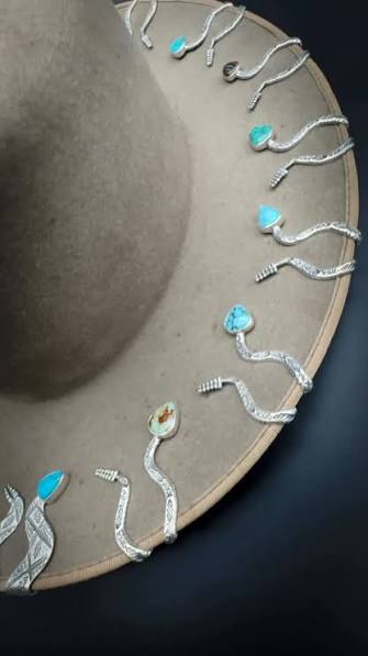 Silver & Turquoise Brim Biter by Hallett Peak - Snake