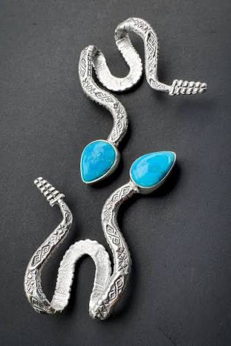 Silver & Turquoise Brim Biter by Hallett Peak - Snake