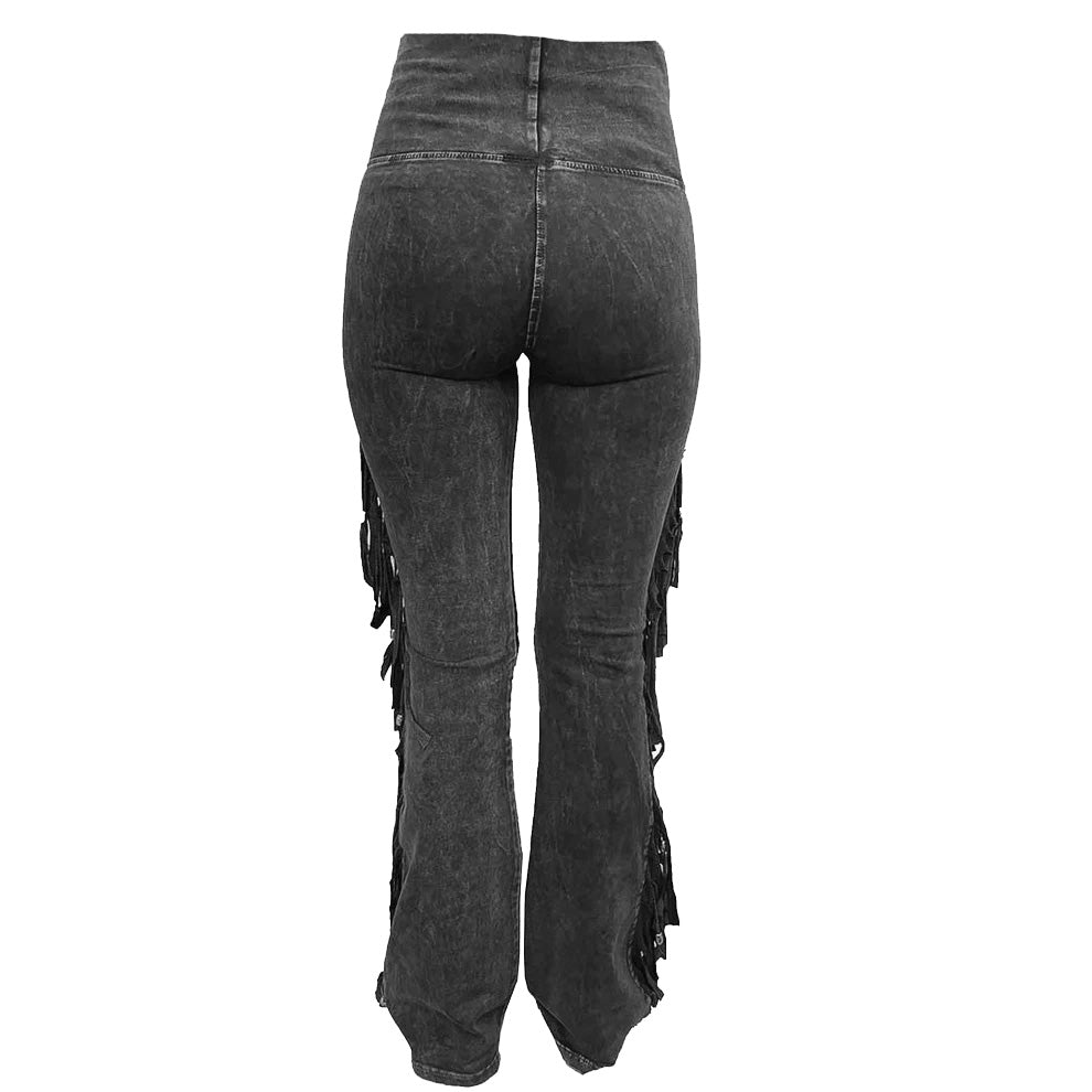 Chap Full Fringe and Feathers Pants by Pat Dahnke -Black