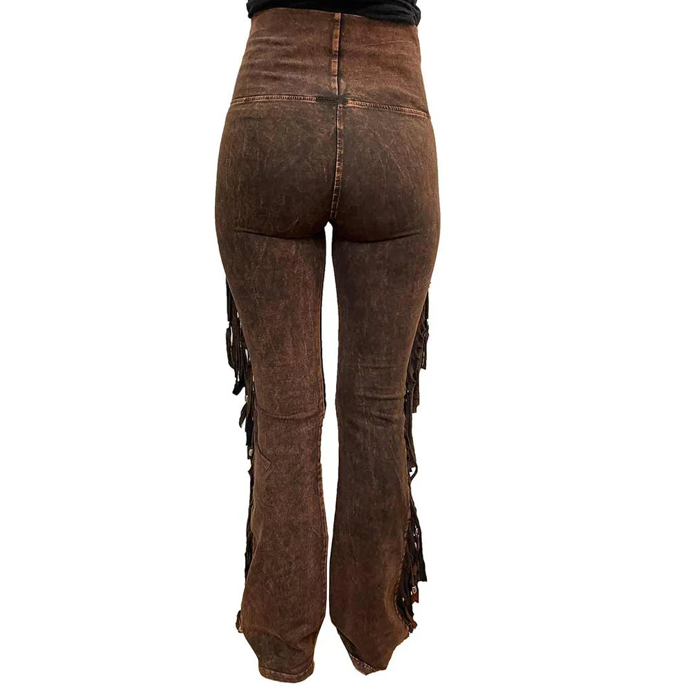 Chap Full Fringe and Feathers Pants by Pat Dahnke - Brown