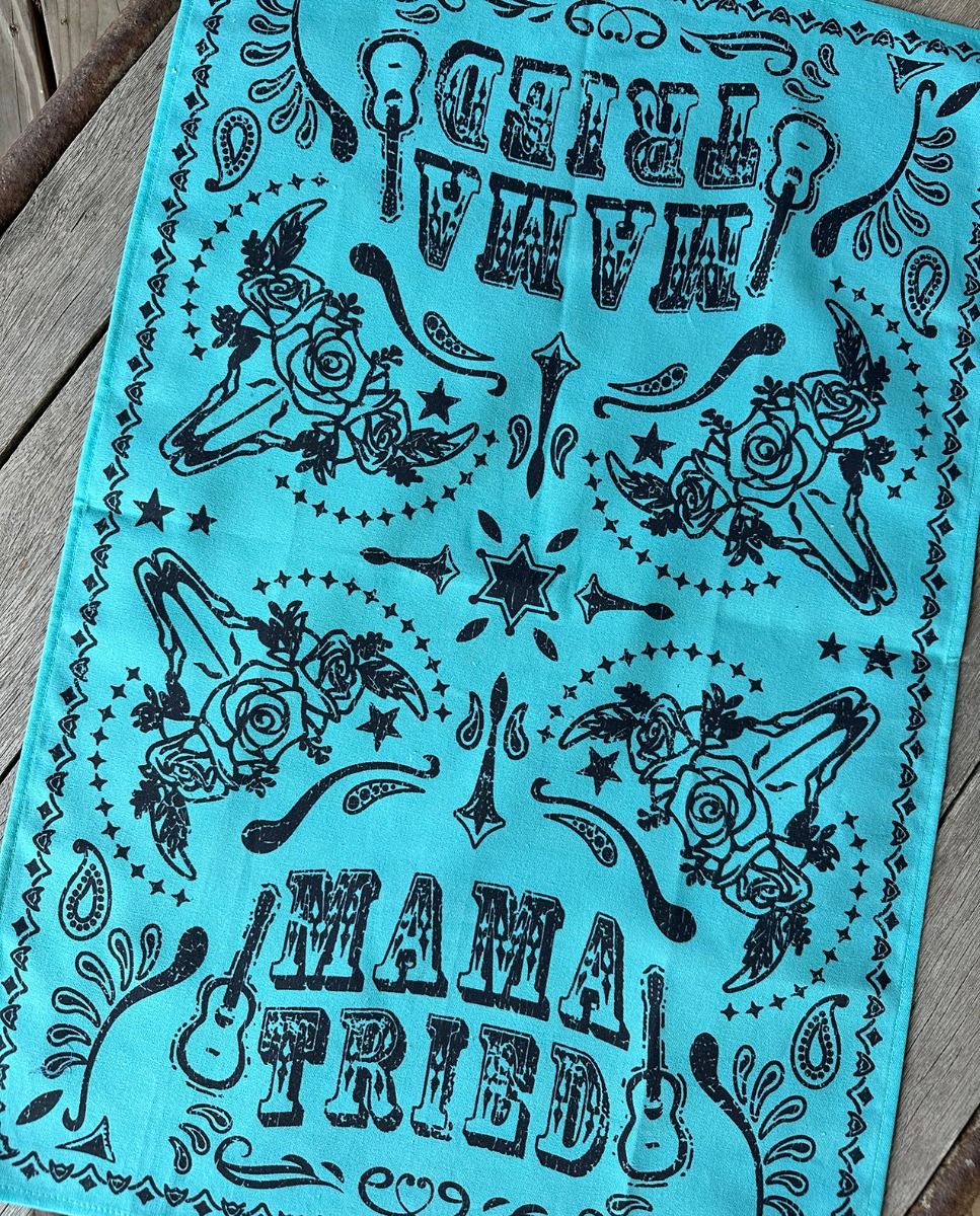 Turquoise Mama Tried Tea Towel by Junk Gypsy