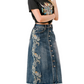 Lace Embroidery Stretch Denim Skirt at Bourbon Cowgirl