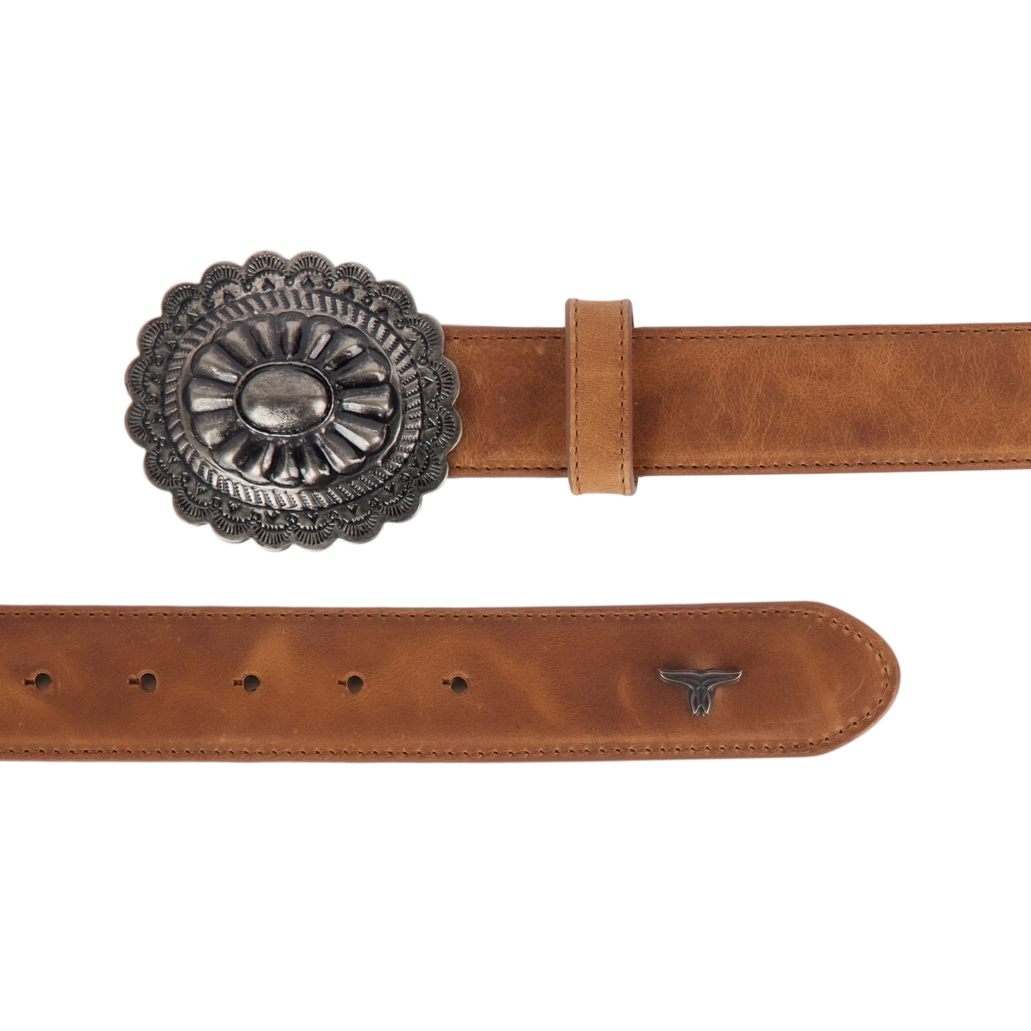 Woven belt with turquoise buckle in desert clay color