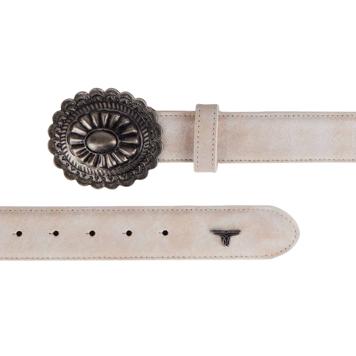 Leather Belt Round Buckle with Woven Laced Design