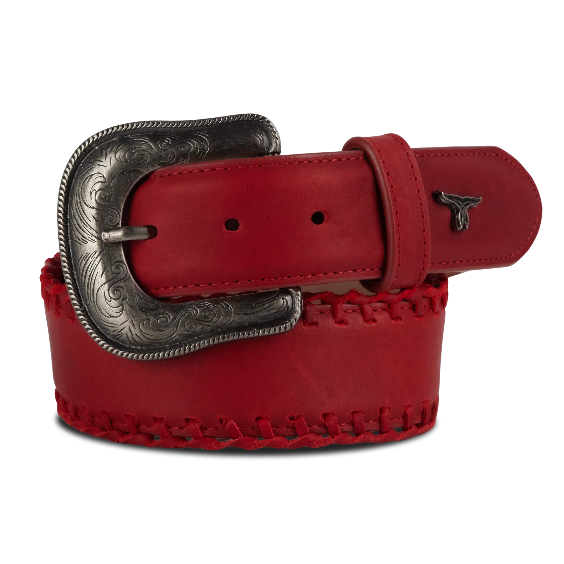 Woven red belt with western buckle