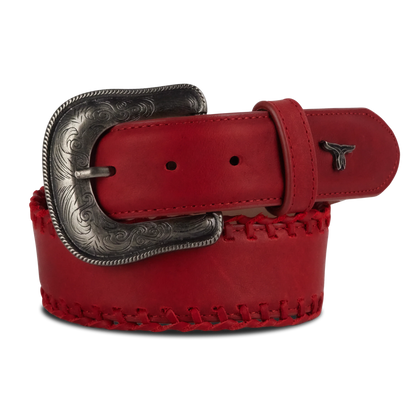 Woven red belt with western buckle