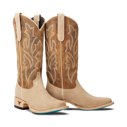 Saratoga Square Lattesuede Cowboy Boots in Burnt Caramel