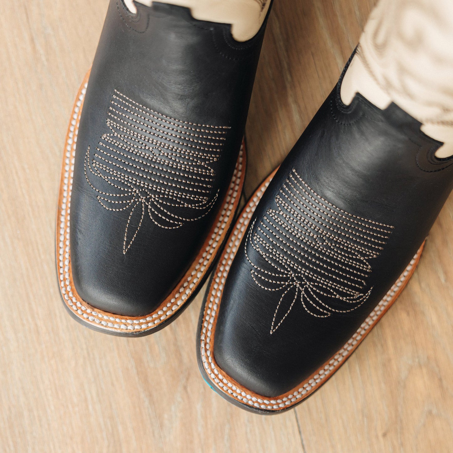 Classic Square Boot - Jet Black and Pale Ivory