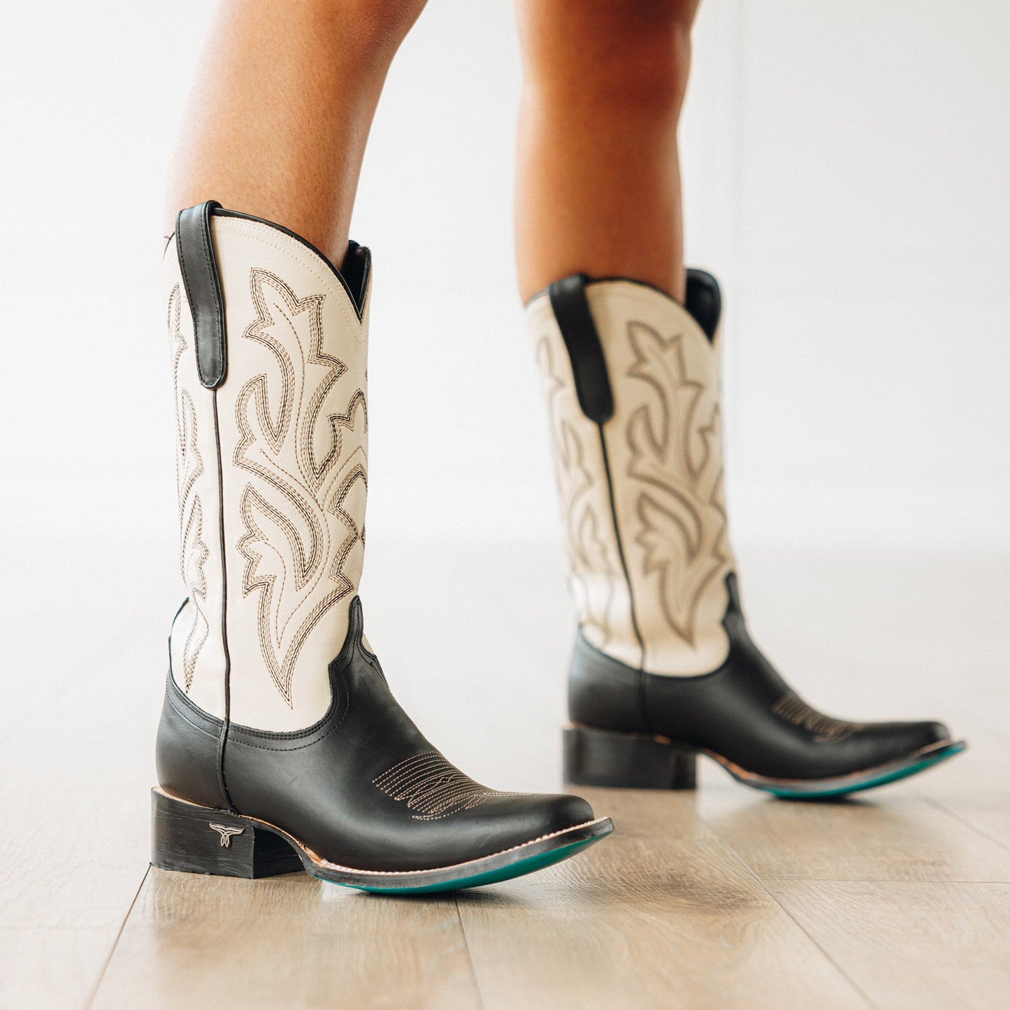 Classic Square Boot - Jet Black and Pale Ivory