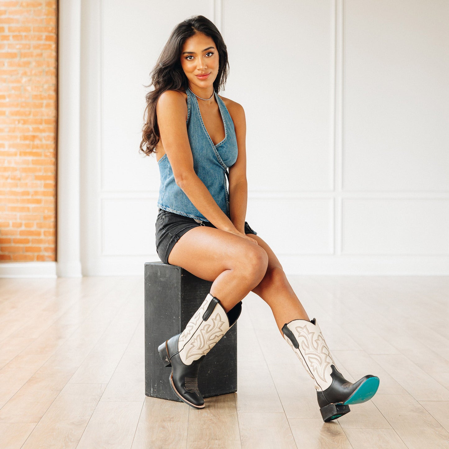 Classic Square Boot - Jet Black and Pale Ivory