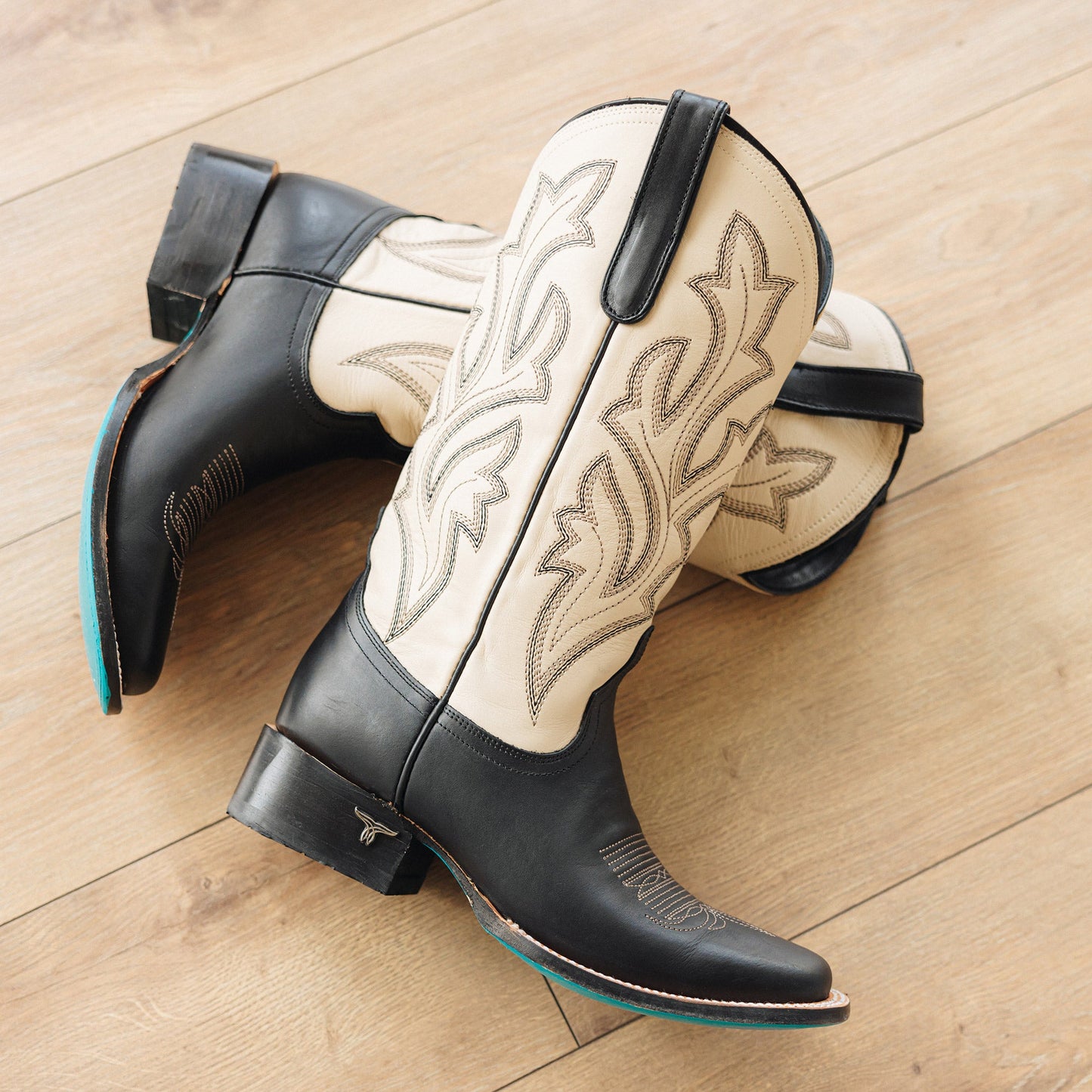 Classic Square Boot - Jet Black and Pale Ivory