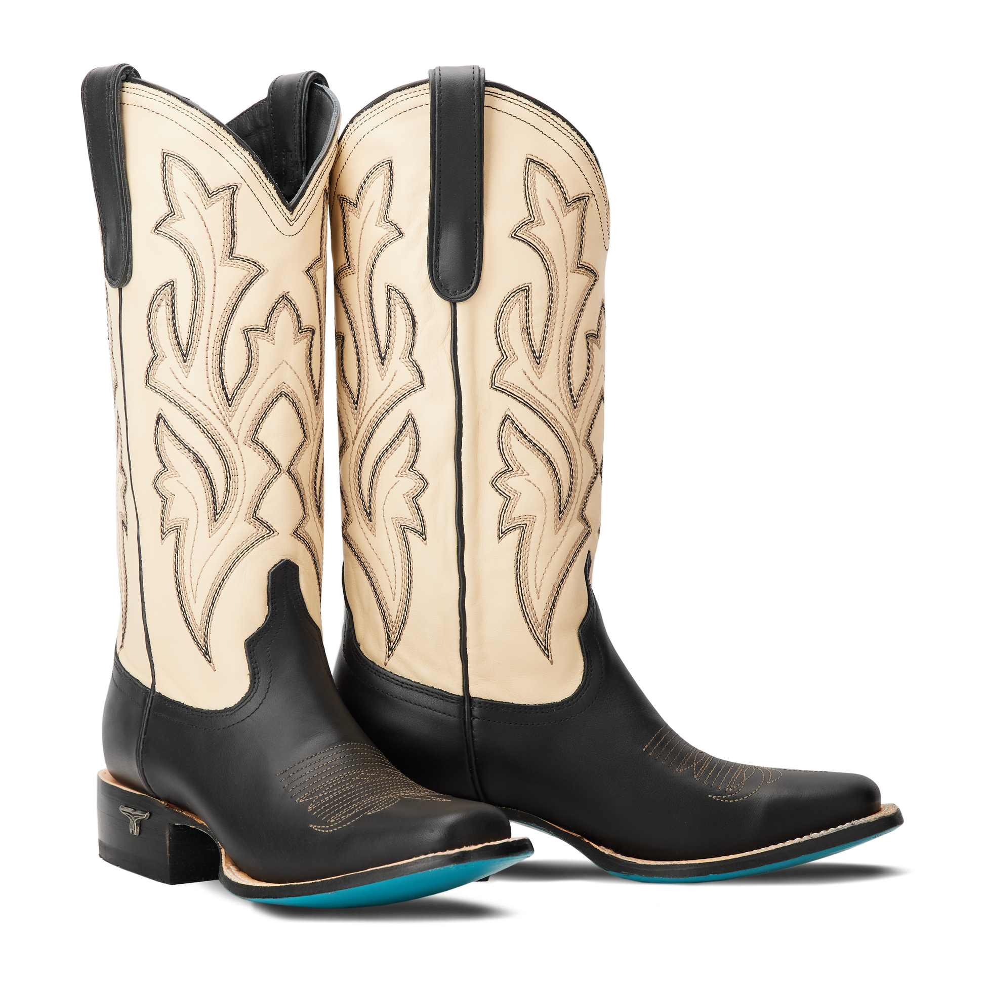 Saratoga Square Jet Black & Pale Ivory Cowboy Boots