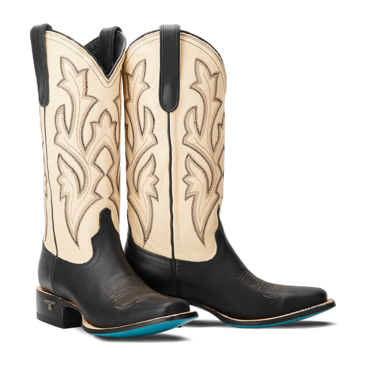 Saratoga Square Jet Black & Pale Ivory Cowboy Boots