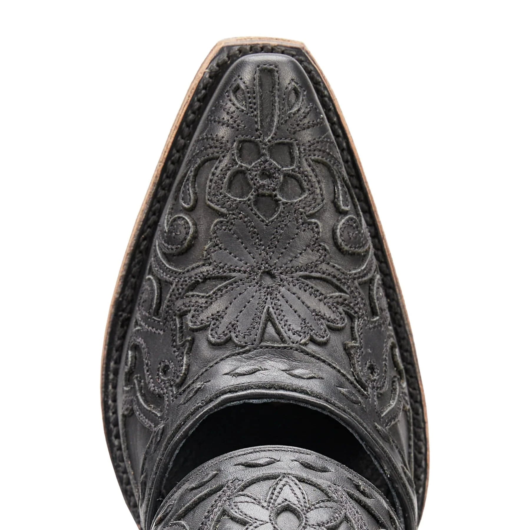 Black leather floral embroidered mule boot