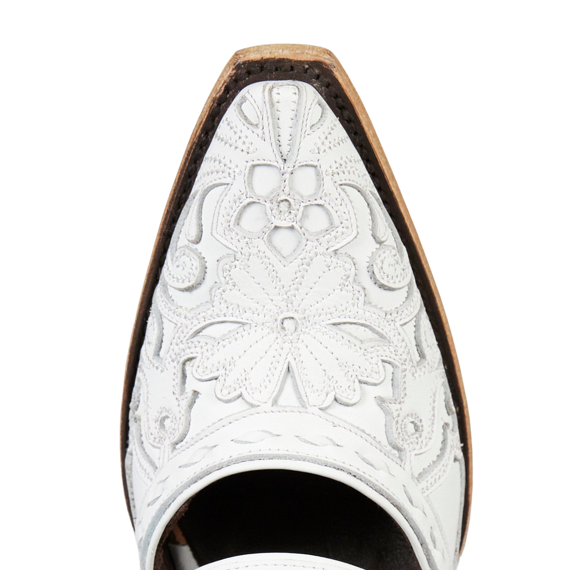 White leather mule, floral design, by Robin Mule & Matthew White
