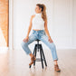 Woman in desert clay slingback mules