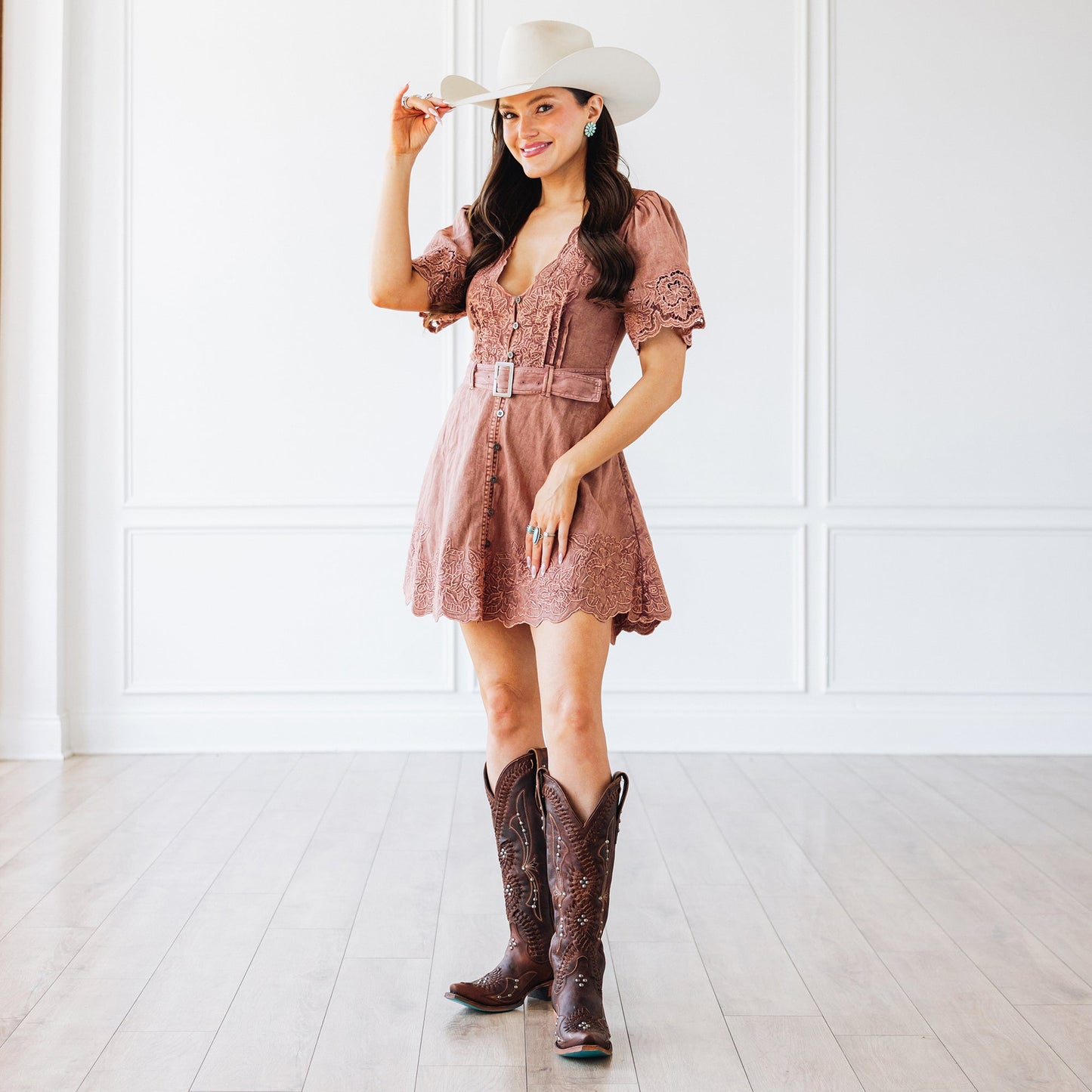 Cossette Cognac dress & cowboy boots