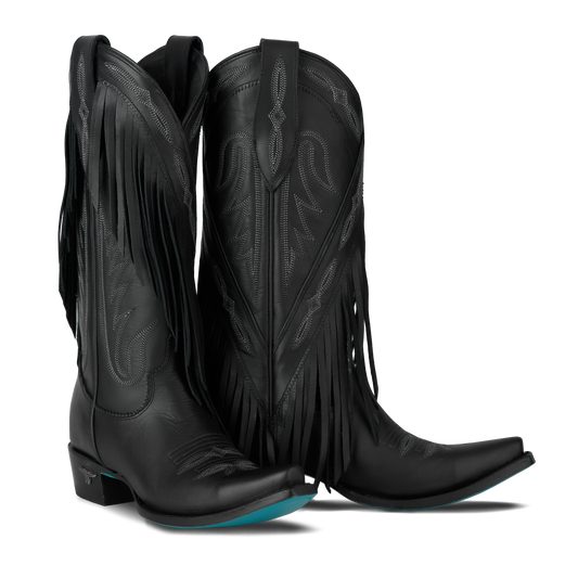 Senita Falls Jet Black Fringe Cowboy Boots