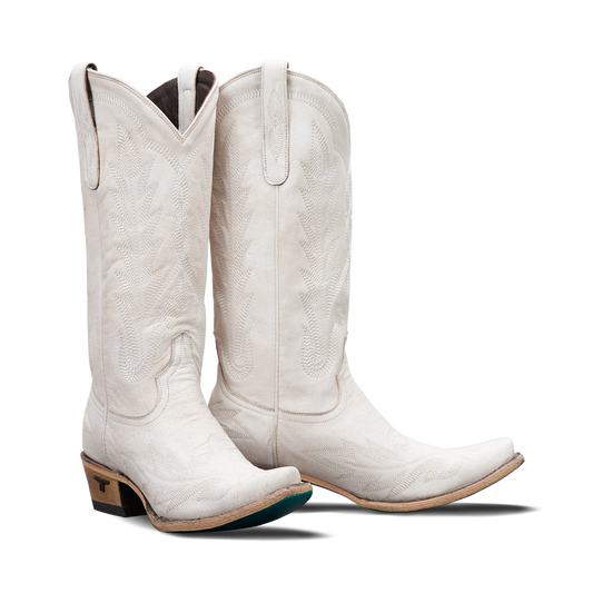 White Lexington Ceramic Crackle Cowboy Boots