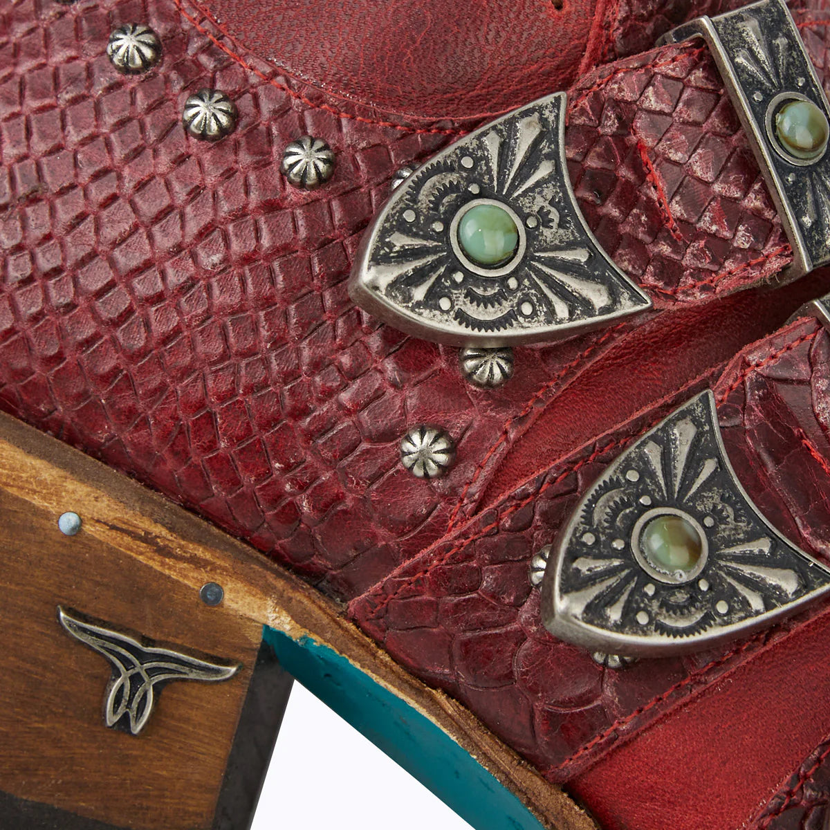 Smoldering Ruby Showdown Bootie with Silver Buckles