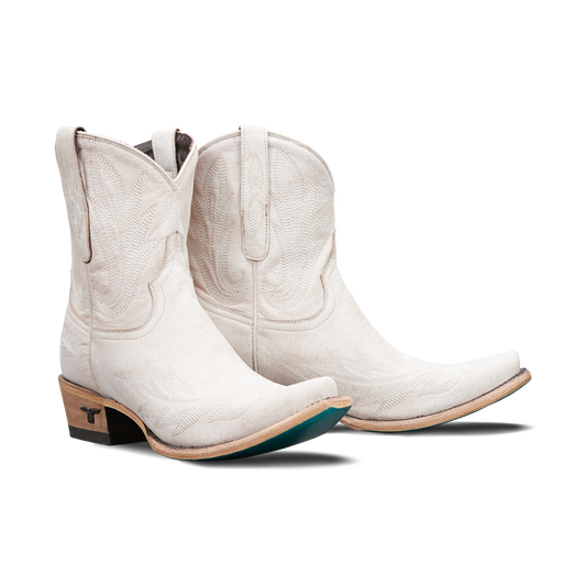 White leather Lexington booties with ceramic crackle finish