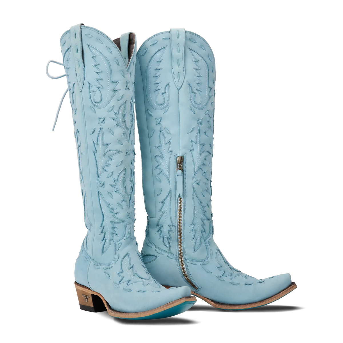 アンティーク☆ジュモーのレプリカ♦ロングフェイス　ブルーアイ Corset Knee Highs with Laces in Powder Blue