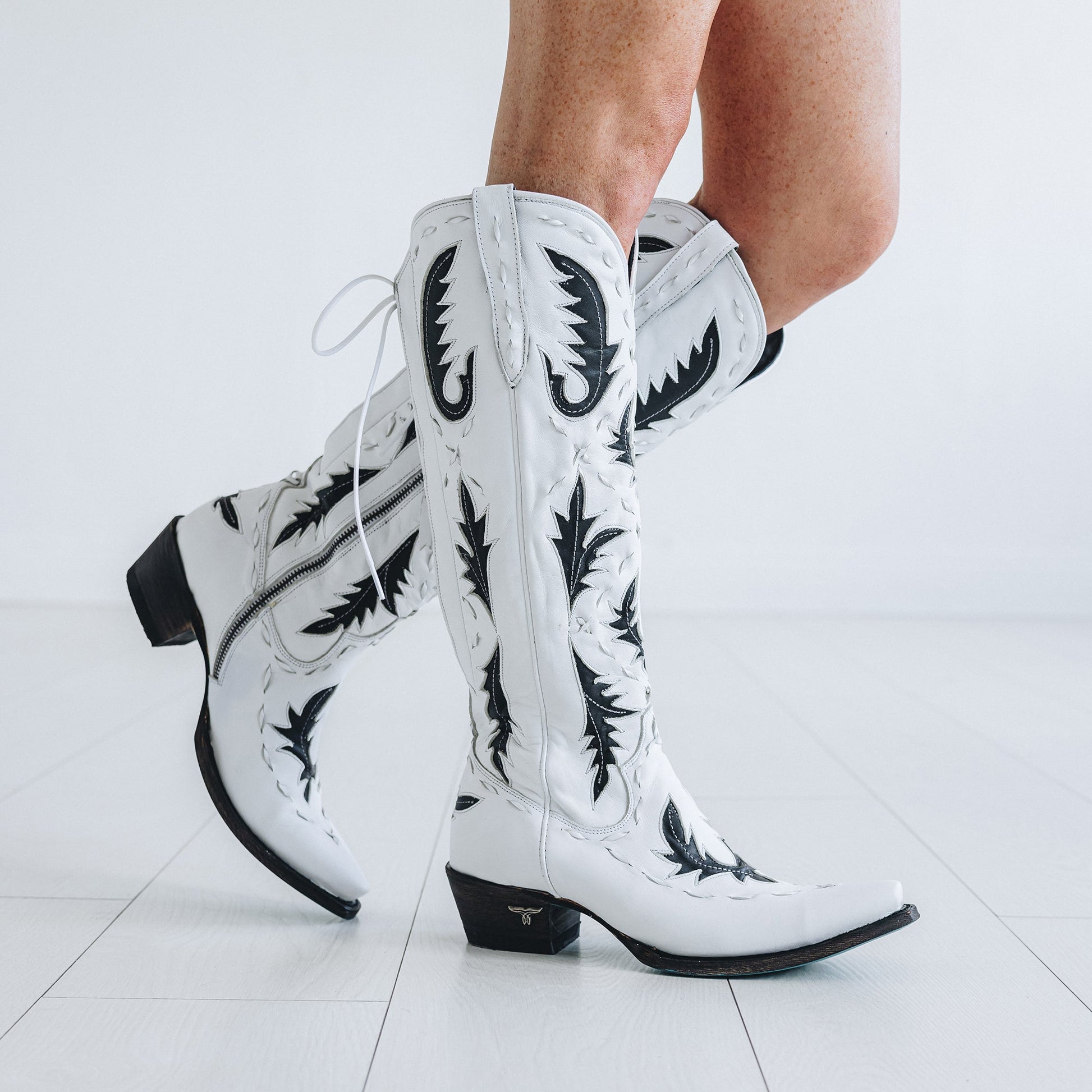 White Reverie News Print Cowboy Boots