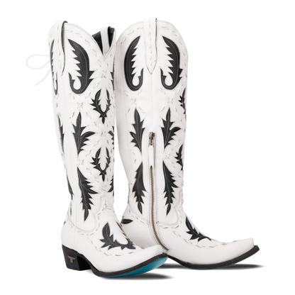 White and black Reverie newsprint cowboy boots