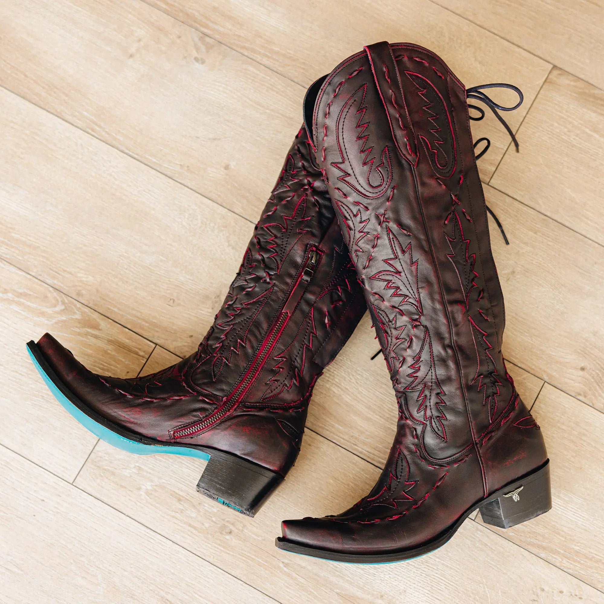 Corset Knee Highs with Laces in Black Cherry
